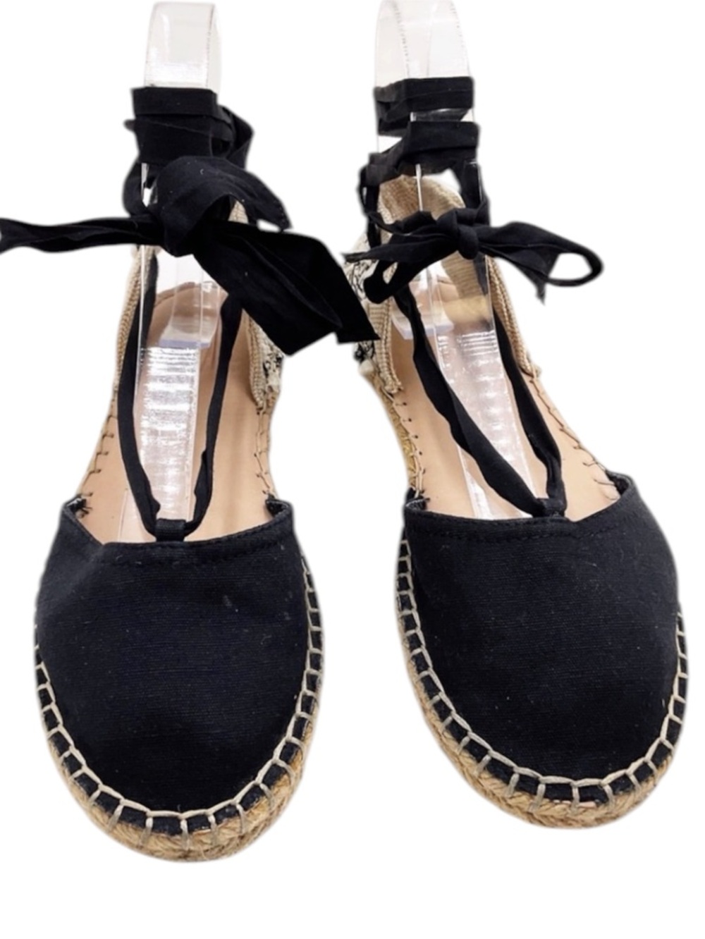 Mix No.6 Tipano Lace up Pom Pom Espadrille Womens Size 8 US Black/Natural EUC